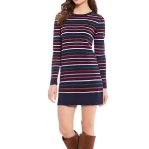 Joules Estelle Navy Stripe Metallic Knit Sweater Dress Long Sleeve NEW